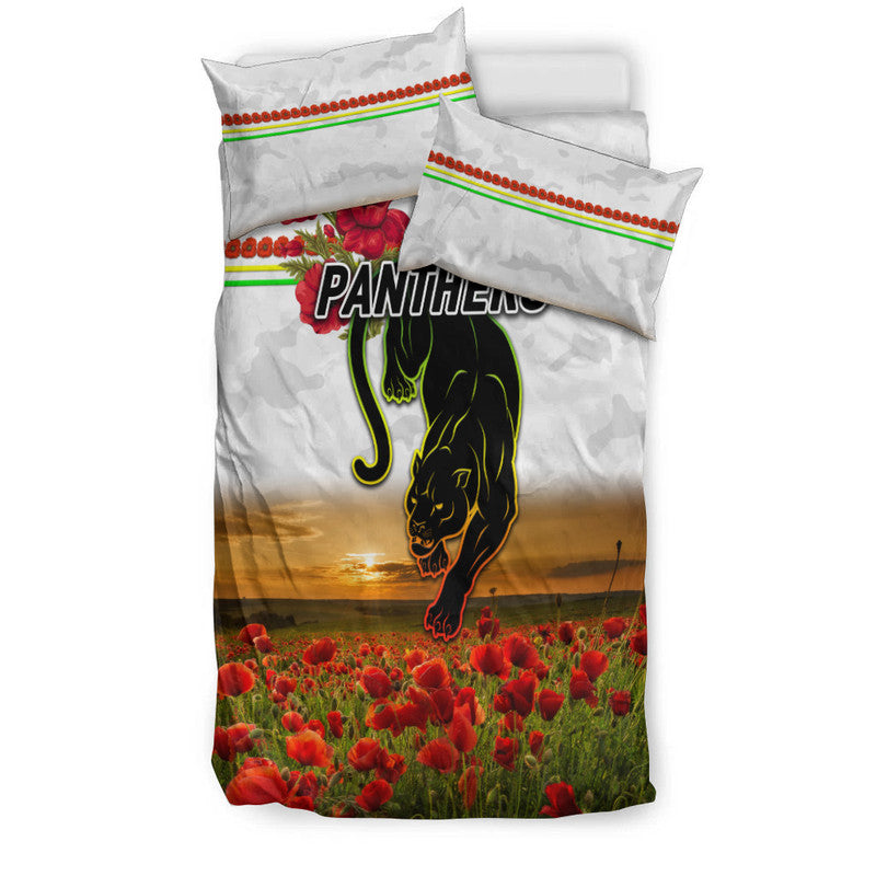 Penrith Panthers ANZAC 2022 Bedding Set Poppy Flowers Vibes - White - Vibe Hoodie Shop