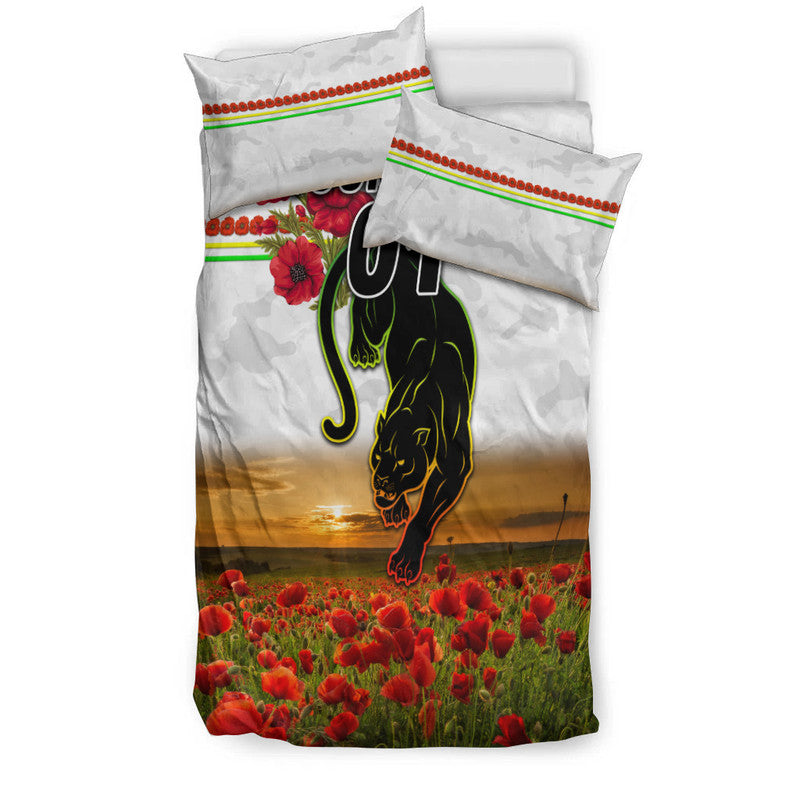 (Custom Personalised) Penrith Panthers ANZAC 2022 Bedding Set Poppy Flowers Vibes - White - Vibe Hoodie Shop
