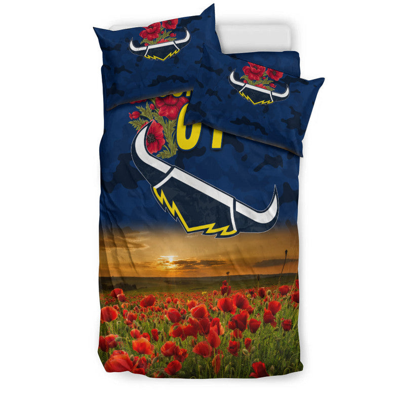 (Custom Personalised) North Queensland Cowboys ANZAC 2022 Bedding Set Poppy Flowers Vibes - Blue - Vibe Hoodie Shop