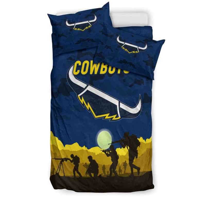 North Queensland Cowboys ANZAC 2022 Bedding Set Simple Style - Blue - Vibe Hoodie Shop