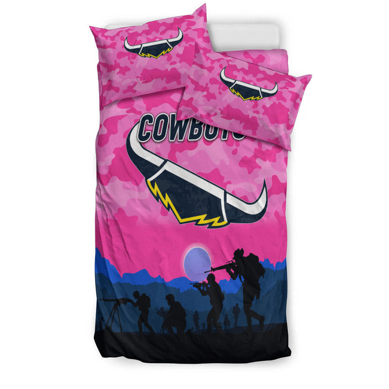 North Queensland Cowboys ANZAC 2022 Bedding Set Simple Style - Pink - Vibe Hoodie Shop
