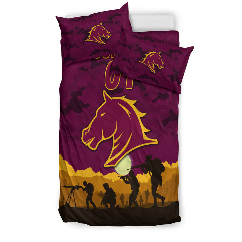 (Custom Personalised) Brisbane Broncos ANZAC 2022 Bedding Set Simple Style - Maroon - Vibe Hoodie Shop
