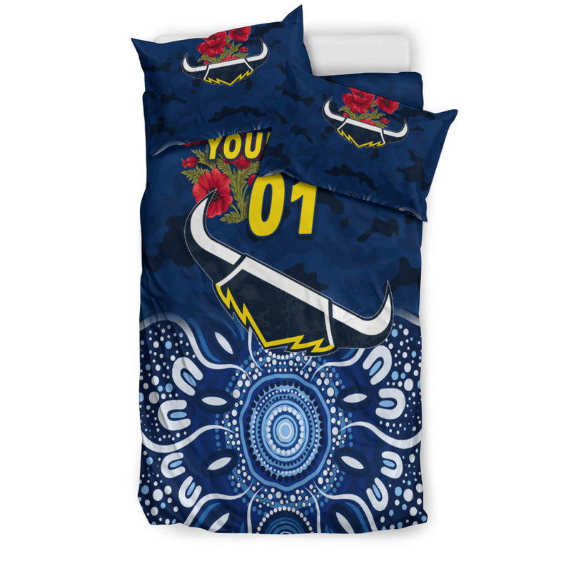 (Custom Personalised) North Queensland Cowboys ANZAC 2022 Bedding Set Indigenous Vibes - Blue - Vibe Hoodie Shop