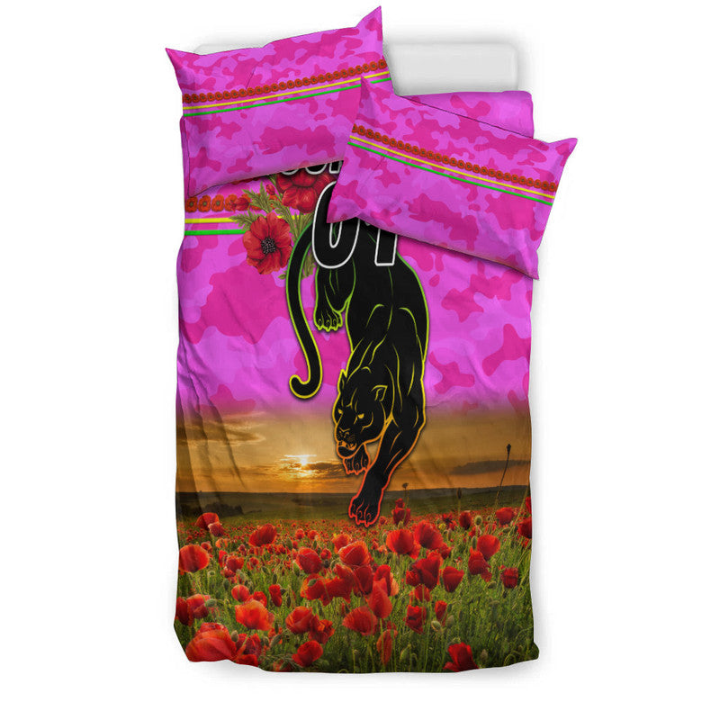 (Custom Personalised) Penrith Panthers ANZAC 2022 Bedding Set Poppy Flowers Vibes - Pink - Vibe Hoodie Shop