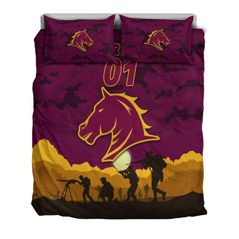 (Custom Personalised) Brisbane Broncos ANZAC 2022 Bedding Set Simple Style - Maroon - Vibe Hoodie Shop