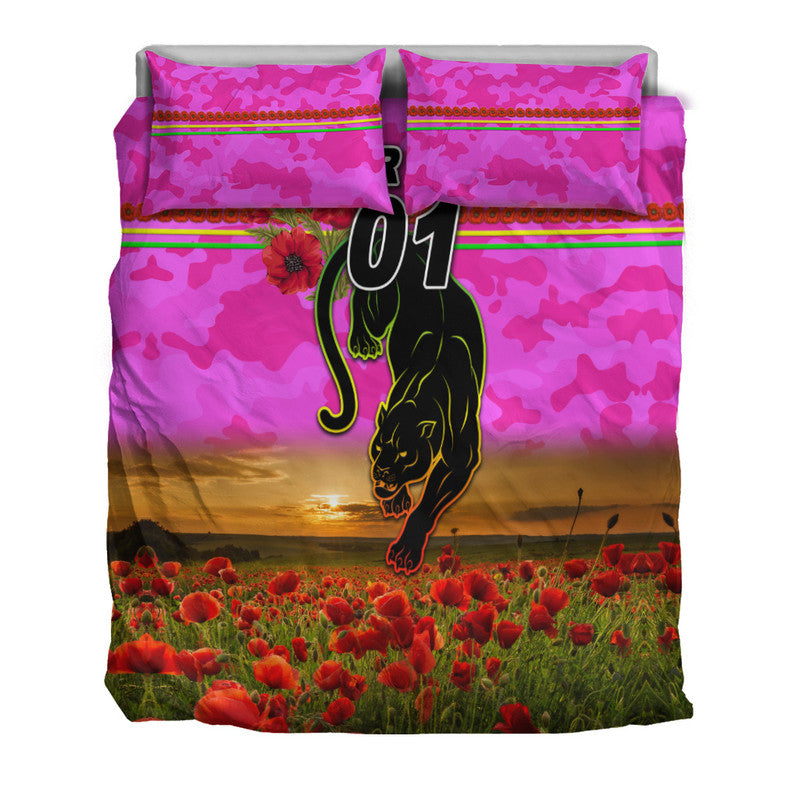 (Custom Personalised) Penrith Panthers ANZAC 2022 Bedding Set Poppy Flowers Vibes - Pink - Vibe Hoodie Shop