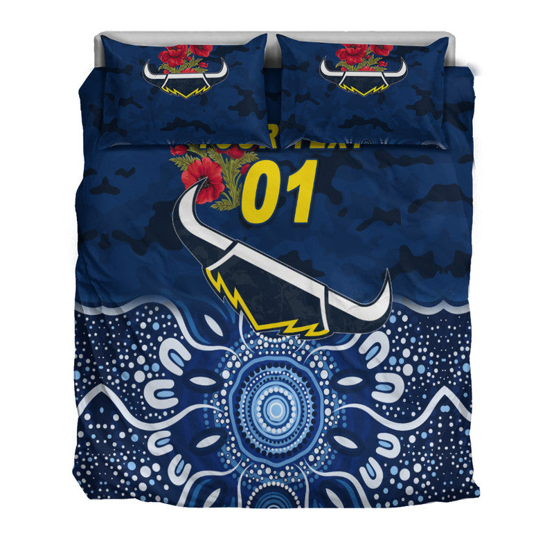 (Custom Personalised) North Queensland Cowboys ANZAC 2022 Bedding Set Indigenous Vibes - Blue - Vibe Hoodie Shop