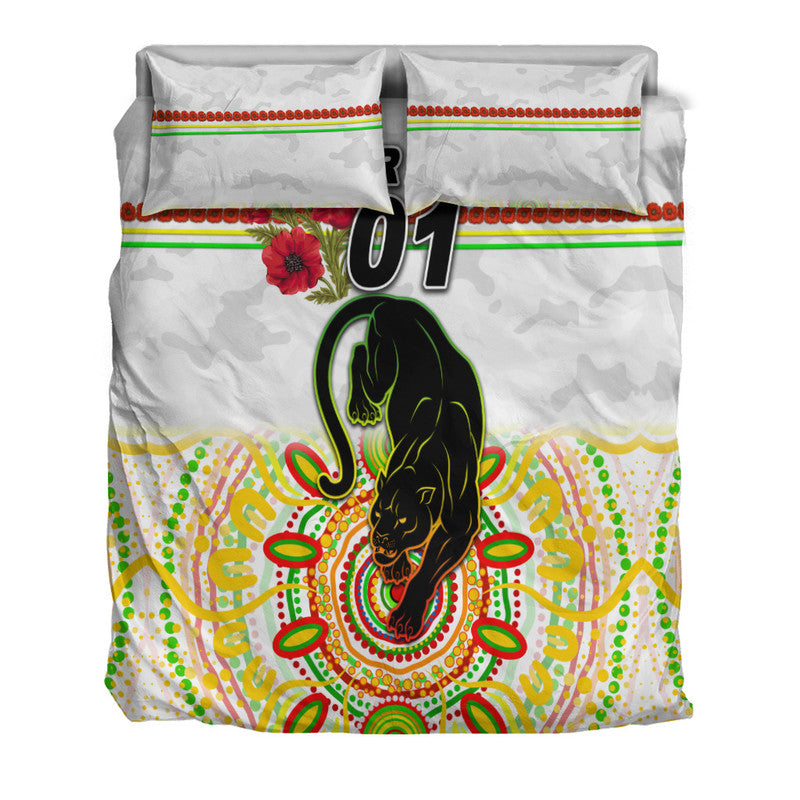 (Custom Personalised) Penrith Panthers ANZAC 2022 Bedding Set Indigenous Vibes - White - Vibe Hoodie Shop