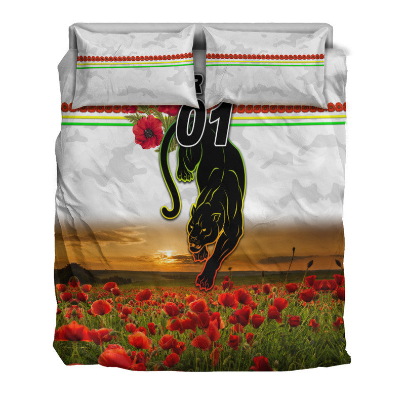 (Custom Personalised) Penrith Panthers ANZAC 2022 Bedding Set Poppy Flowers Vibes - White - Vibe Hoodie Shop