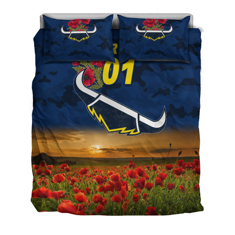 (Custom Personalised) North Queensland Cowboys ANZAC 2022 Bedding Set Poppy Flowers Vibes - Blue - Vibe Hoodie Shop