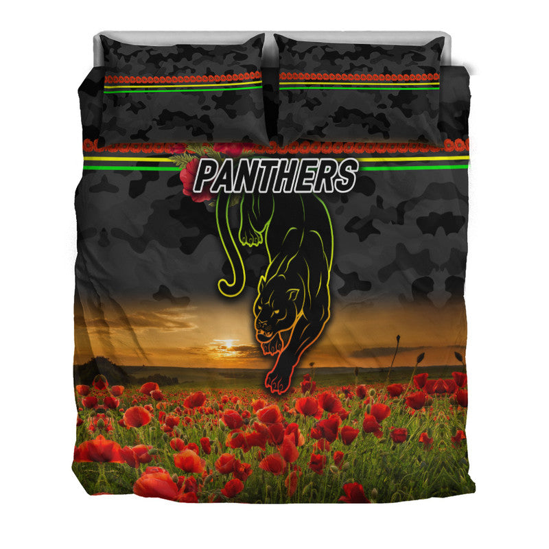 Penrith Panthers ANZAC 2022 Bedding Set Poppy Flowers Vibes - Black - Vibe Hoodie Shop