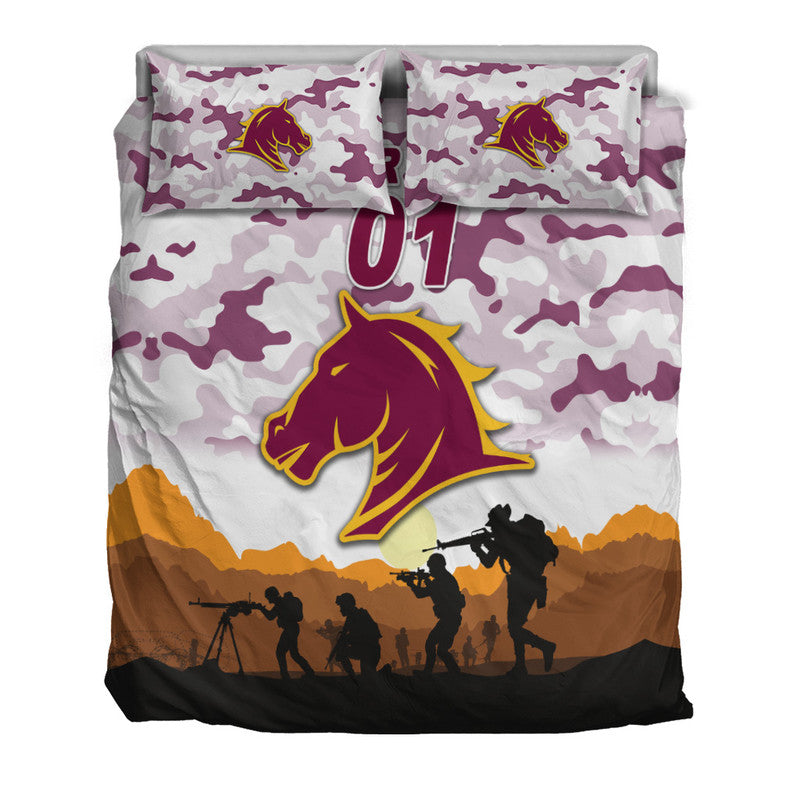 (Custom Personalised) Brisbane Broncos ANZAC 2022 Bedding Set Simple Style - White - Vibe Hoodie Shop