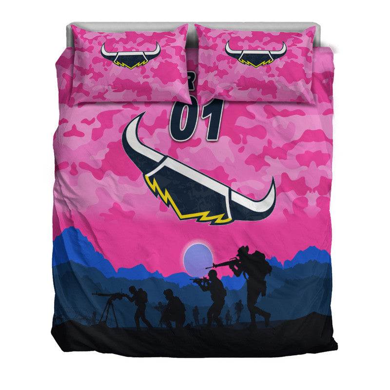 (Custom Personalised) North Queensland Cowboys ANZAC 2022 Bedding Set Simple Style - Pink - Vibe Hoodie Shop