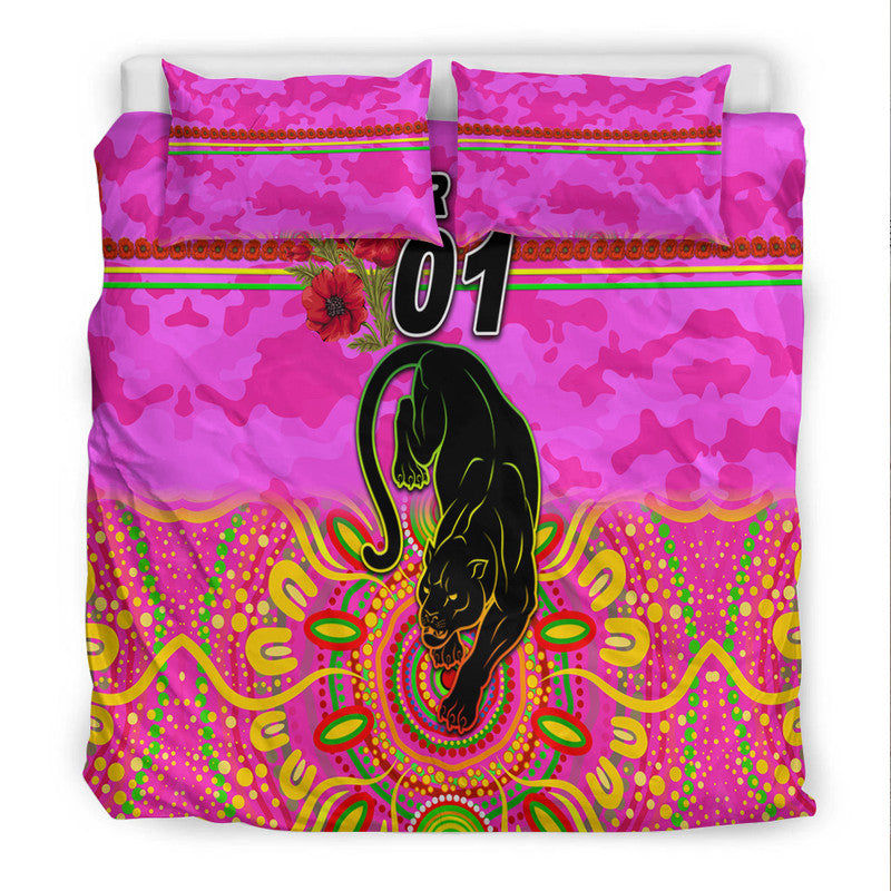 (Custom Personalised) Penrith Panthers ANZAC 2022 Bedding Set Indigenous Vibes - Pink - Vibe Hoodie Shop