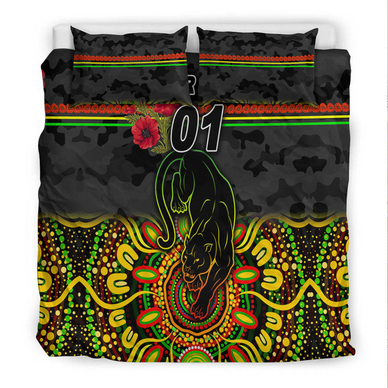 (Custom Personalised) Penrith Panthers ANZAC 2022 Bedding Set Indigenous Vibes - Black - Vibe Hoodie Shop