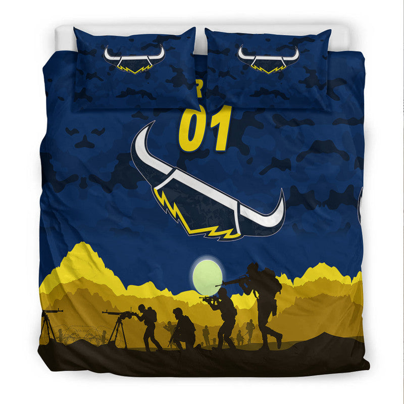 (Custom Personalised) North Queensland Cowboys ANZAC 2022 Bedding Set Simple Style - Blue - Vibe Hoodie Shop