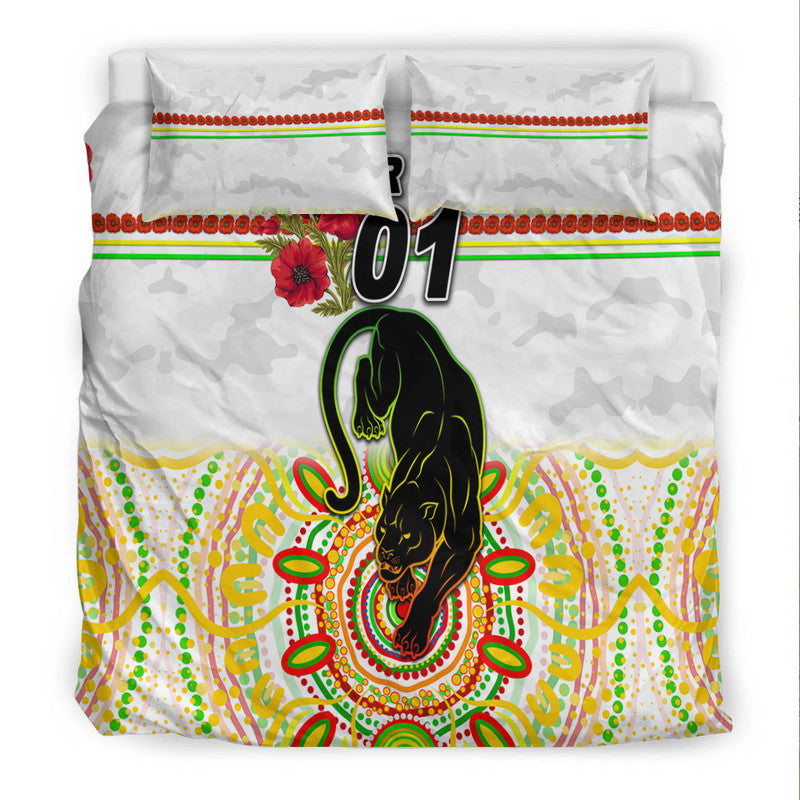 (Custom Personalised) Penrith Panthers ANZAC 2022 Bedding Set Indigenous Vibes - White - Vibe Hoodie Shop
