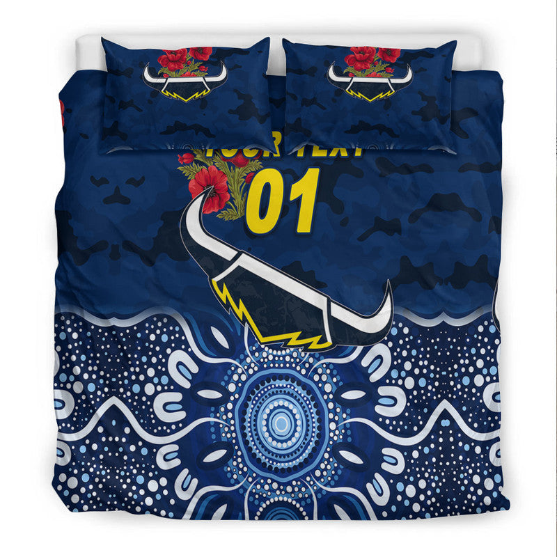 (Custom Personalised) North Queensland Cowboys ANZAC 2022 Bedding Set Indigenous Vibes - Blue - Vibe Hoodie Shop