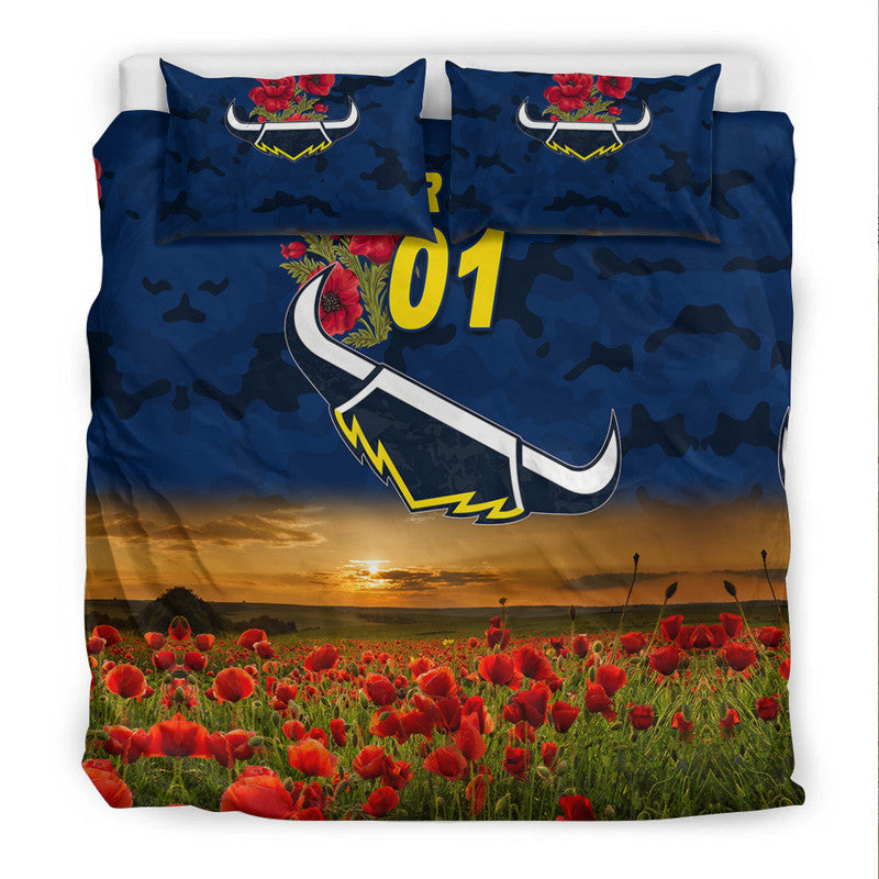 (Custom Personalised) North Queensland Cowboys ANZAC 2022 Bedding Set Poppy Flowers Vibes - Blue - Vibe Hoodie Shop