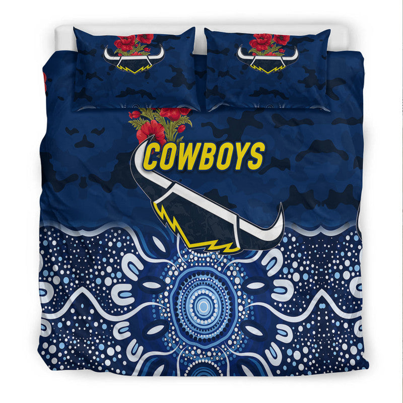 North Queensland Cowboys ANZAC 2022 Bedding Set Indigenous Vibes - Blue - Vibe Hoodie Shop