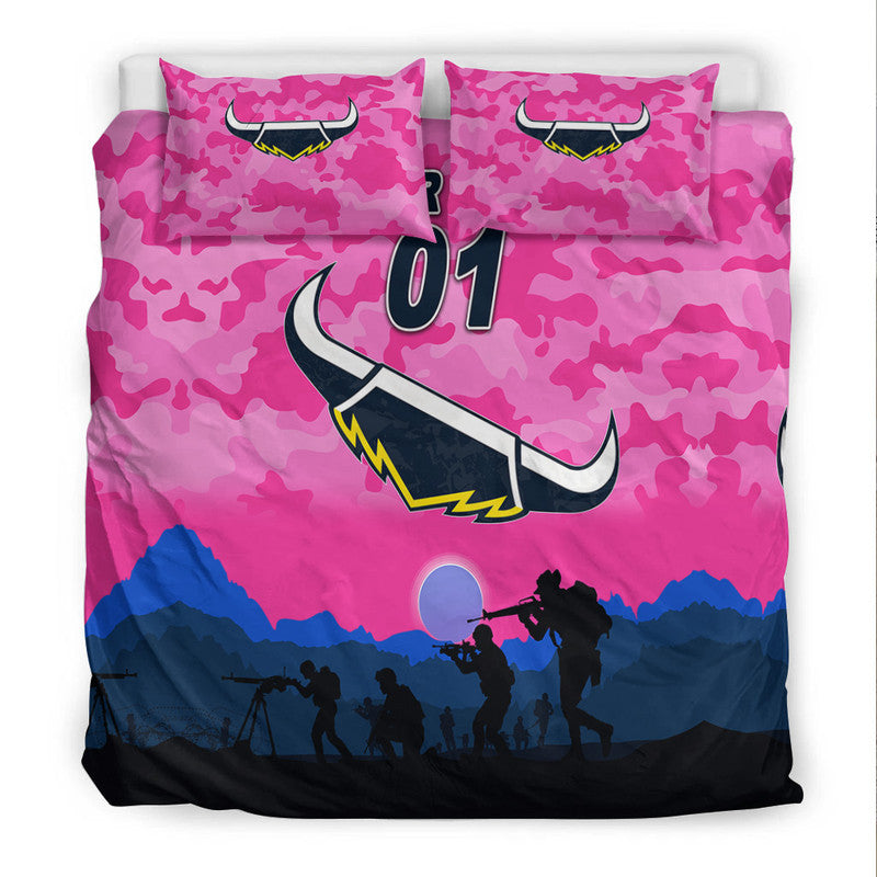 (Custom Personalised) North Queensland Cowboys ANZAC 2022 Bedding Set Simple Style - Pink - Vibe Hoodie Shop