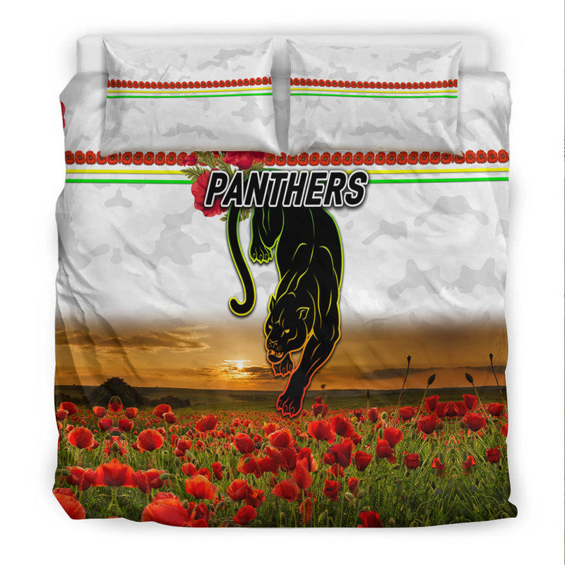 Penrith Panthers ANZAC 2022 Bedding Set Poppy Flowers Vibes - White - Vibe Hoodie Shop