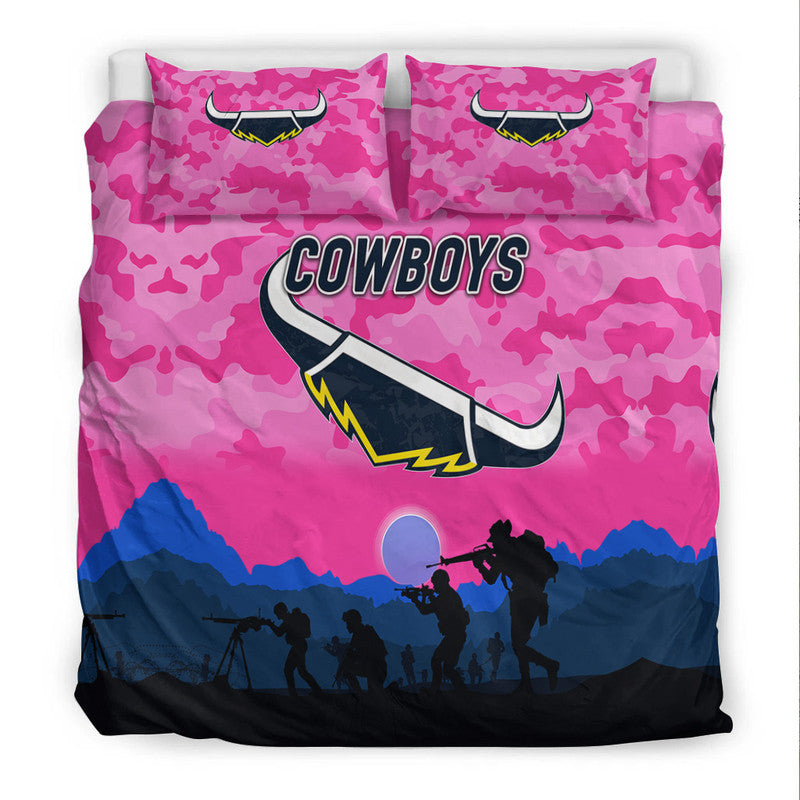 North Queensland Cowboys ANZAC 2022 Bedding Set Simple Style - Pink - Vibe Hoodie Shop