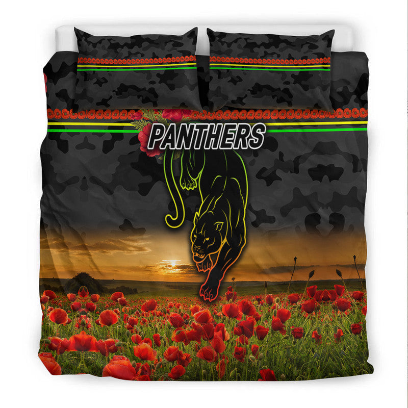 Penrith Panthers ANZAC 2022 Bedding Set Poppy Flowers Vibes - Black - Vibe Hoodie Shop