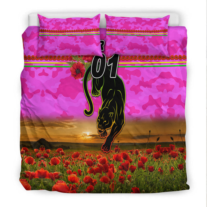 (Custom Personalised) Penrith Panthers ANZAC 2022 Bedding Set Poppy Flowers Vibes - Pink - Vibe Hoodie Shop
