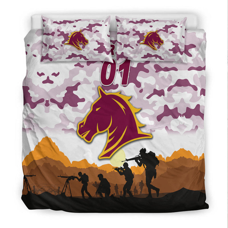 (Custom Personalised) Brisbane Broncos ANZAC 2022 Bedding Set Simple Style - White - Vibe Hoodie Shop