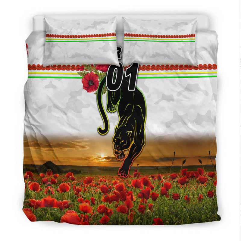 (Custom Personalised) Penrith Panthers ANZAC 2022 Bedding Set Poppy Flowers Vibes - White - Vibe Hoodie Shop