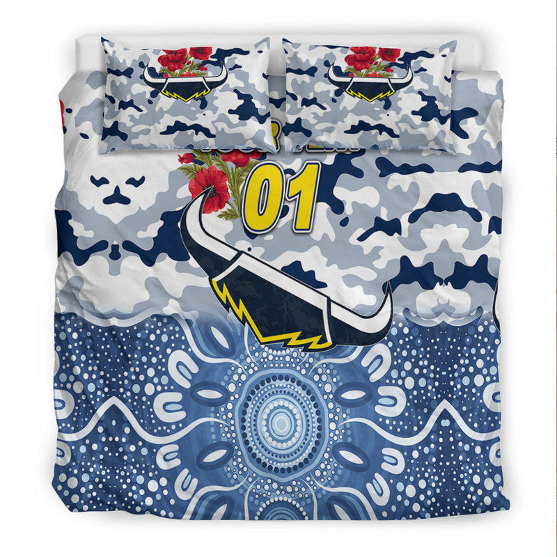 (Custom Personalised) North Queensland Cowboys ANZAC 2022 Bedding Set Indigenous Vibes - White - Vibe Hoodie Shop
