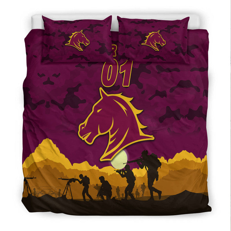 (Custom Personalised) Brisbane Broncos ANZAC 2022 Bedding Set Simple Style - Maroon - Vibe Hoodie Shop