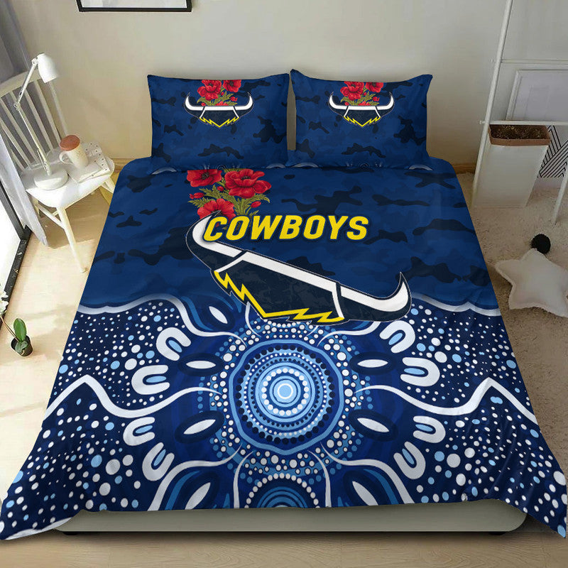 North Queensland Cowboys ANZAC 2022 Bedding Set Indigenous Vibes - Blue - Vibe Hoodie Shop