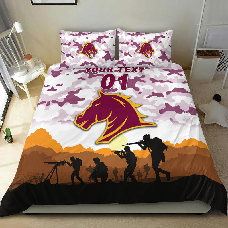 (Custom Personalised) Brisbane Broncos ANZAC 2022 Bedding Set Simple Style - White - Vibe Hoodie Shop