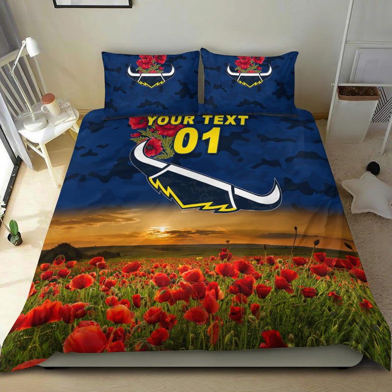 (Custom Personalised) North Queensland Cowboys ANZAC 2022 Bedding Set Poppy Flowers Vibes - Blue - Vibe Hoodie Shop