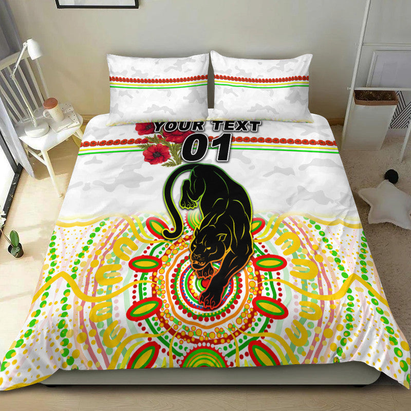 (Custom Personalised) Penrith Panthers ANZAC 2022 Bedding Set Indigenous Vibes - White - Vibe Hoodie Shop