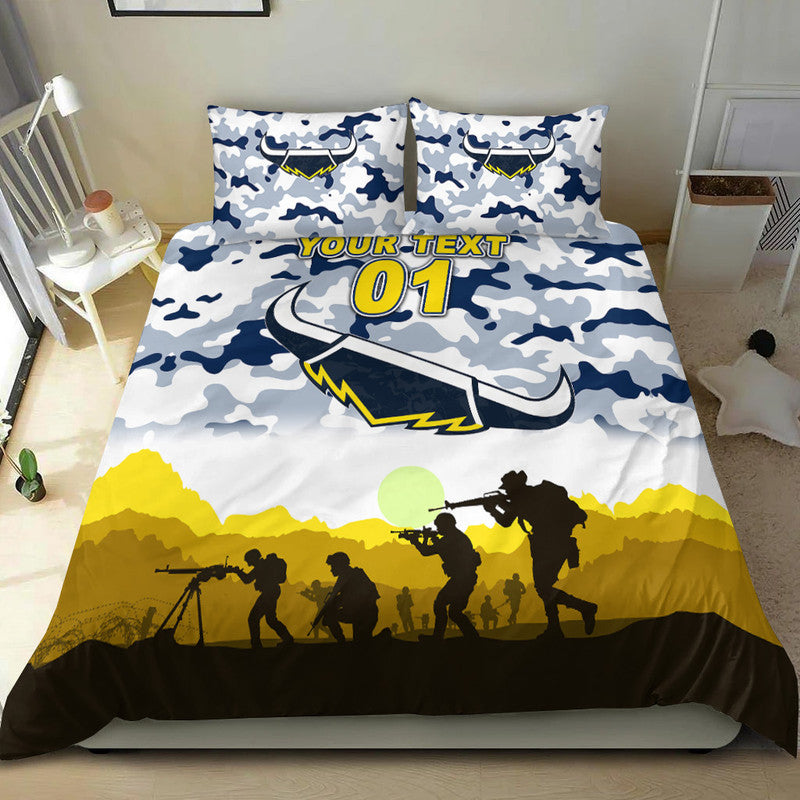 (Custom Personalised) North Queensland Cowboys ANZAC 2022 Bedding Set Simple Style - White - Vibe Hoodie Shop