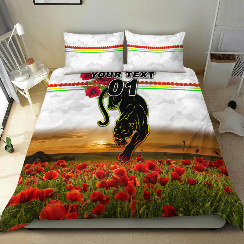 (Custom Personalised) Penrith Panthers ANZAC 2022 Bedding Set Poppy Flowers Vibes - White - Vibe Hoodie Shop