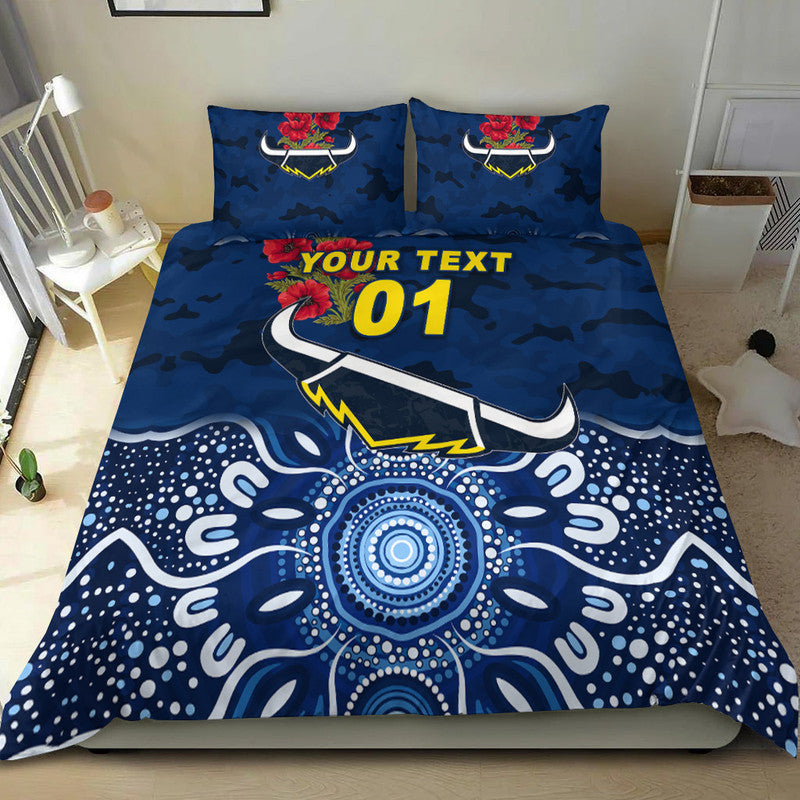 (Custom Personalised) North Queensland Cowboys ANZAC 2022 Bedding Set Indigenous Vibes - Blue - Vibe Hoodie Shop