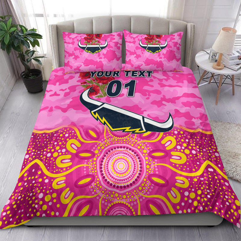 (Custom Personalised) North Queensland Cowboys ANZAC 2022 Bedding Set Indigenous Vibes - Pink - Vibe Hoodie Shop