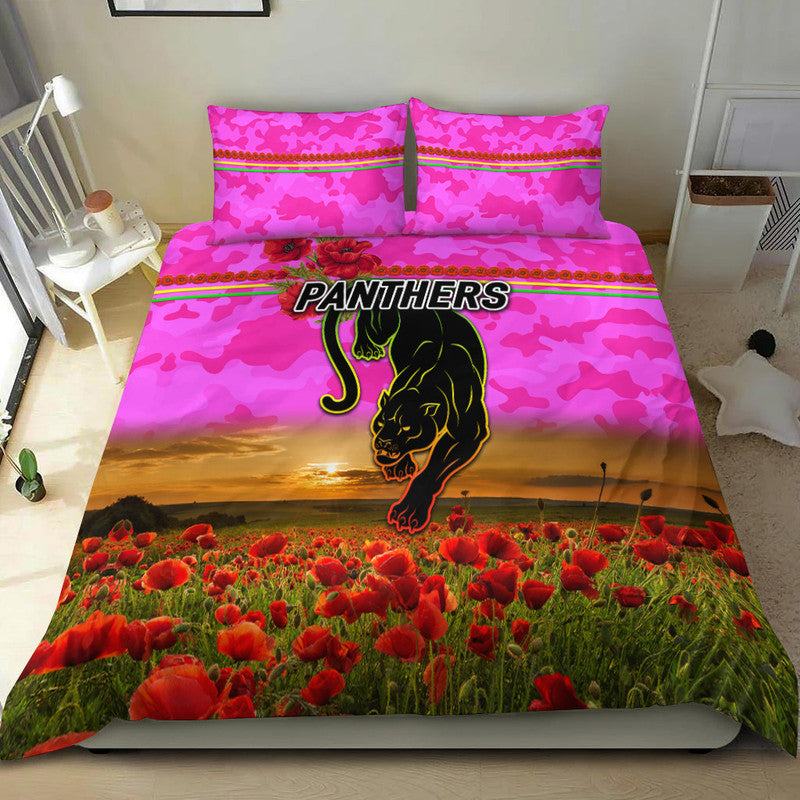 Penrith Panthers ANZAC 2022 Bedding Set Poppy Flowers Vibes - Pink - Vibe Hoodie Shop