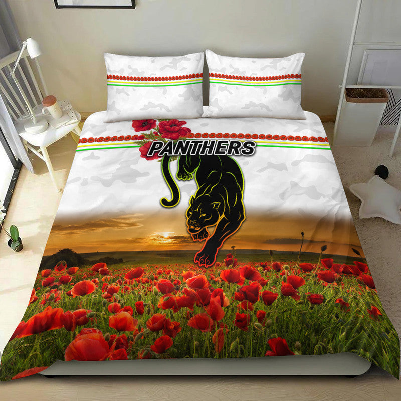 Penrith Panthers ANZAC 2022 Bedding Set Poppy Flowers Vibes - White - Vibe Hoodie Shop