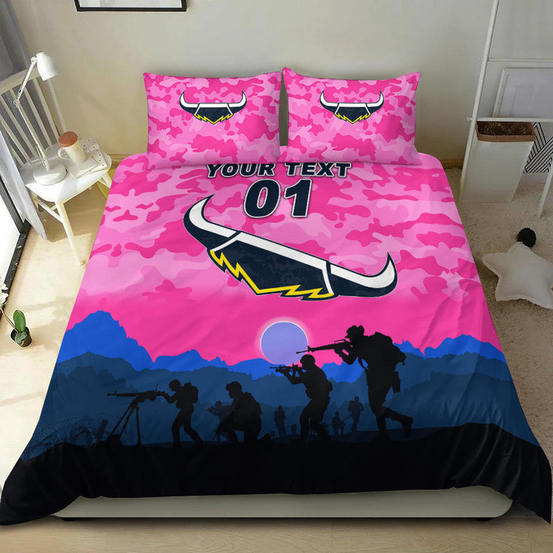 (Custom Personalised) North Queensland Cowboys ANZAC 2022 Bedding Set Simple Style - Pink - Vibe Hoodie Shop
