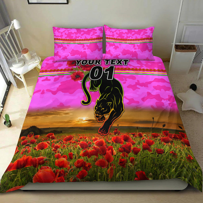 (Custom Personalised) Penrith Panthers ANZAC 2022 Bedding Set Poppy Flowers Vibes - Pink - Vibe Hoodie Shop
