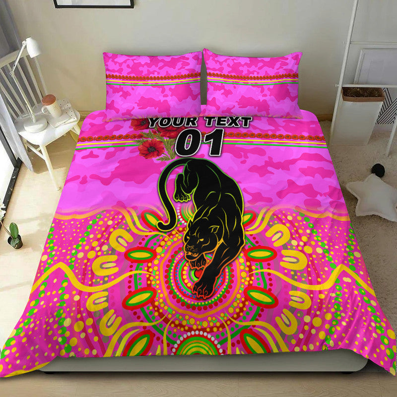 (Custom Personalised) Penrith Panthers ANZAC 2022 Bedding Set Indigenous Vibes - Pink - Vibe Hoodie Shop