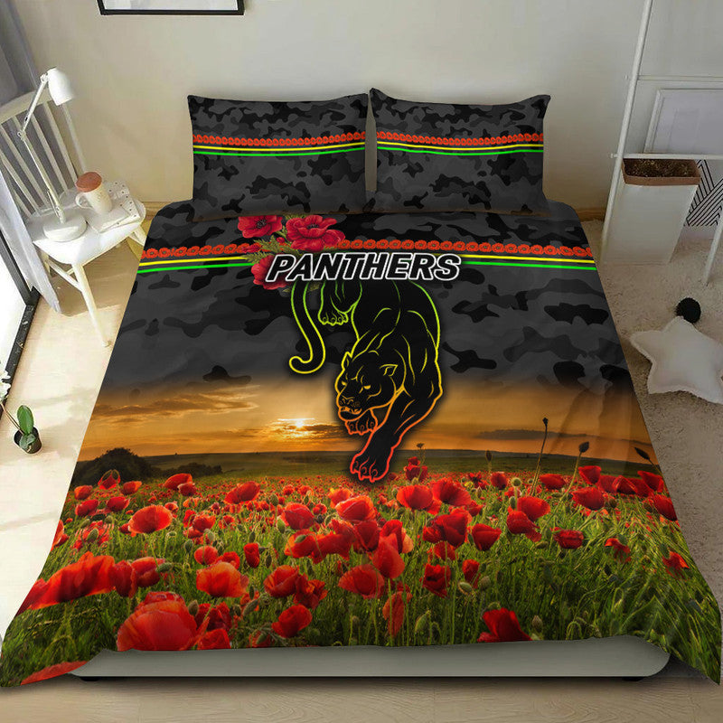 Penrith Panthers ANZAC 2022 Bedding Set Poppy Flowers Vibes - Black - Vibe Hoodie Shop
