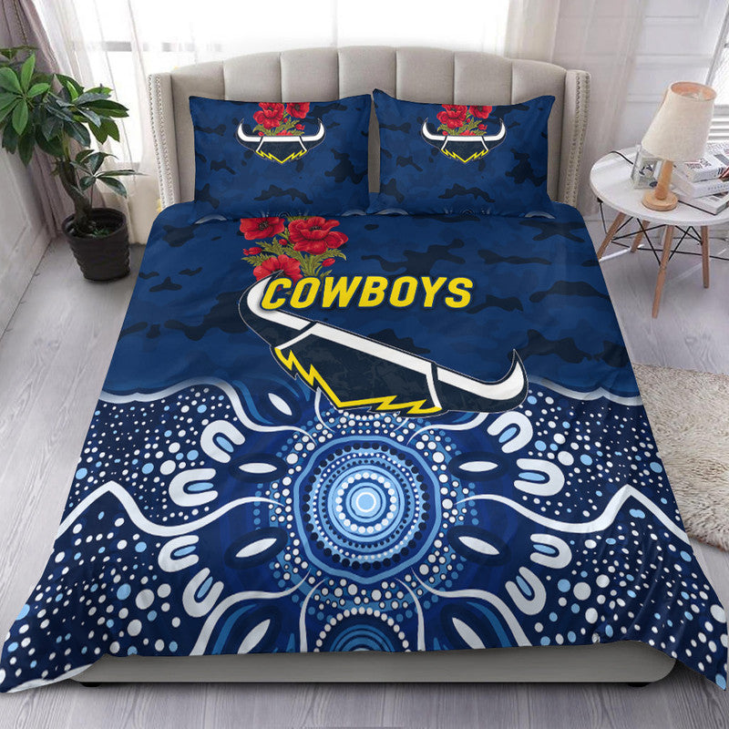 North Queensland Cowboys ANZAC 2022 Bedding Set Indigenous Vibes - Blue - Vibe Hoodie Shop