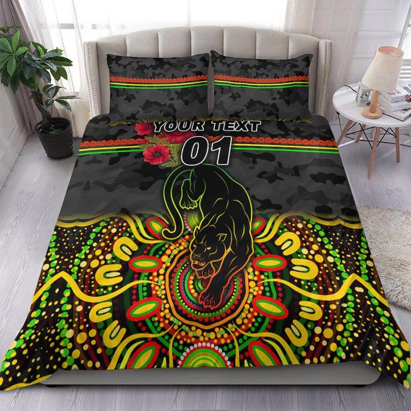 (Custom Personalised) Penrith Panthers ANZAC 2022 Bedding Set Indigenous Vibes - Black - Vibe Hoodie Shop