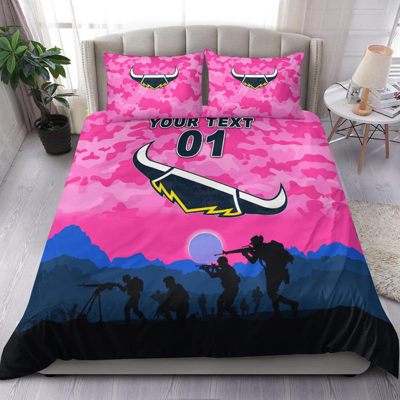 (Custom Personalised) North Queensland Cowboys ANZAC 2022 Bedding Set Simple Style - Pink - Vibe Hoodie Shop